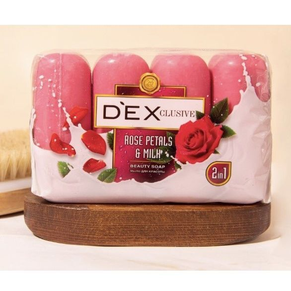 DEX Мыло твердое косметическое 4 шт по 90 гр, Rose Petals & Milk
