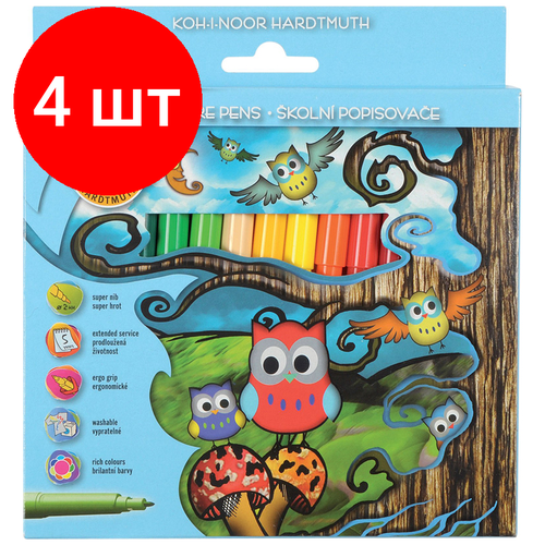 фломастеры 12 цв koh i noor owls трехгранные смываемые 771012ab02ks в к уп 1 12 Комплект 4 шт, Фломастеры Koh-I-Noor Owls, 30цв, трехгранные, смываемые, картон, европодвес