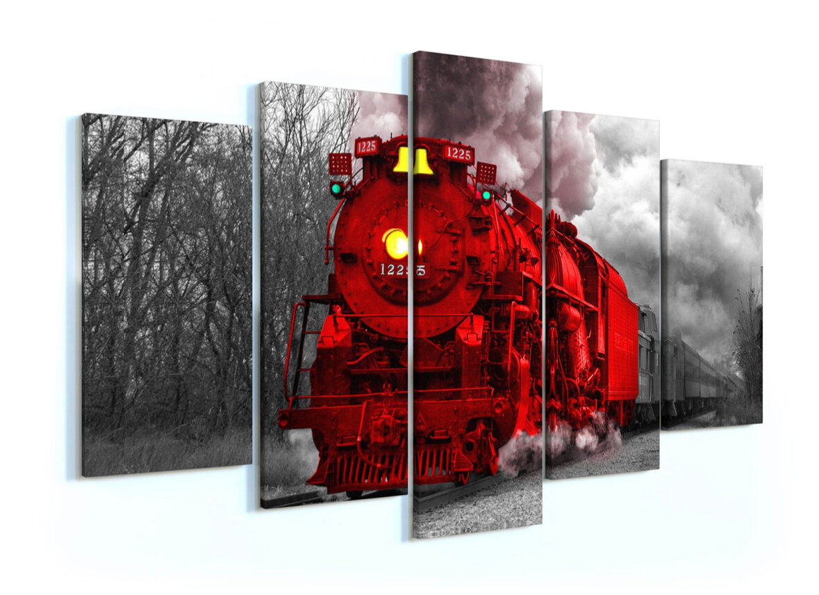 Модульная картина «Красный поезд» 140х80 / Картина для интерьера / Модульная картина / Модульная картина на стену / Интерьерные картины