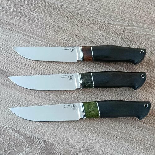 фото Нож универсальный туристический охотничий с фиксированным клинком, сталь х12мф кованая, с чехлом ратник