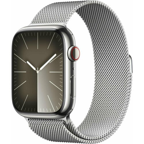Умные часы Apple Watch Series 9 45 мм из стали серебристого цвета, миланский сетчатый браслет