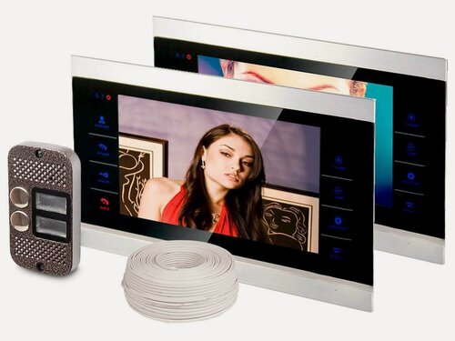 Изображение товара Набор: цветной домофон на ДВЕ квартиры: 2 монитора HDcom S-104 вызывная панель JSB-V082. Запись по датчику движения подарочная упаковка