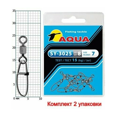 фото Карабин с вертлюгом для рыбалки aqua sy-3025 №07 15kg 2уп по 8шт