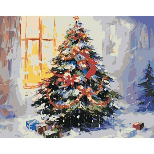 фото Картина по номерам рождество: елка с подарками 40x50 живопись по номерам