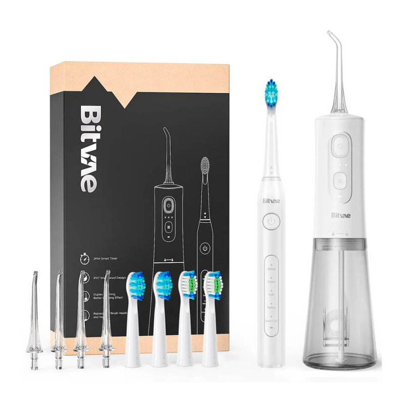 Набор BITVAE электрическая зубная щетка D2 Daily Toothbrush и портативный ирригатор С2 (4 насадки к щетке + 4 насадки к ирригатору) GLOBAL белый