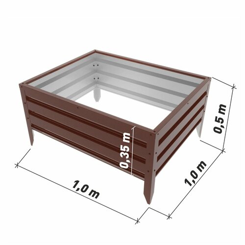 Грядка оцинкованная с полимерным покрытием 1,0 х 1,0 м, высота 35 см, цвет: Коричневый