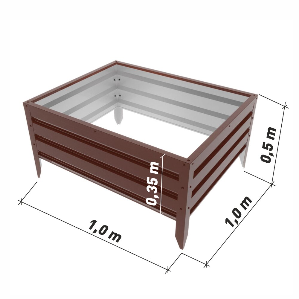 Грядка оцинкованная с полимерным покрытием 10 х 10 м высота 35 см цвет: Коричневый