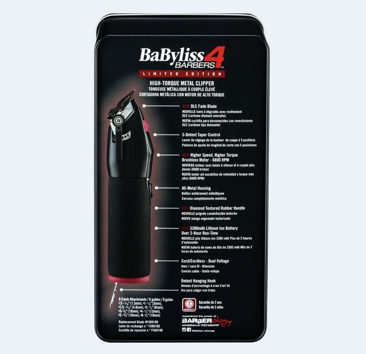 Babyliss Машинка для стрижки Barbers Spirit GoldFX, 0,8 -3.5 мм, аккумуляторно-сетевая, 8 насадок (Babyliss, ) - фото №9