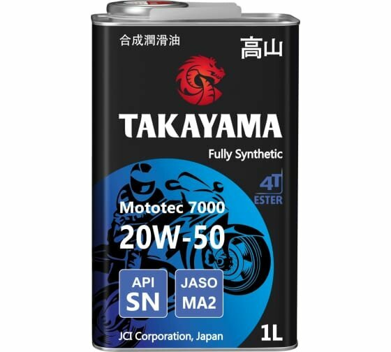 Масло мотор. TAKAYAMA 20W-50 MOTOTEC синт. 7000 4T SAE API SN JASO MA-2 1л. металл