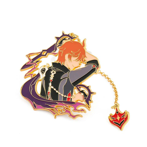 Значок с подвеской Персонажи Геншин Импакт, эмаль, фиолетовый, черный