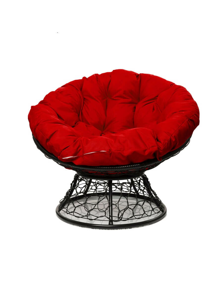 Кресло "Папасан" с ротангом черное / красная подушка M-Group