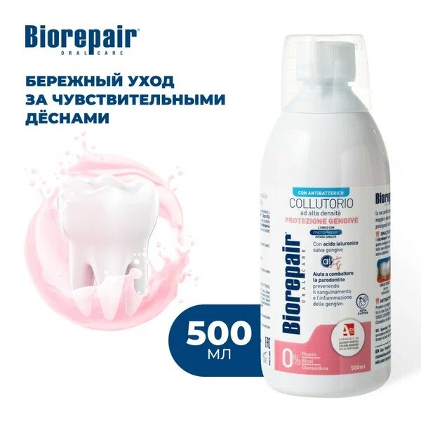 BIOREPAIR Антибактериальный ополаскиватель для полости рта Delicate Gums Mouthwash 500 мл