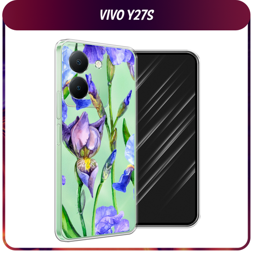 Силиконовый чехол на Vivo Y27S / Виво Y27S Синие ирисы, прозрачный дизайнерский силиконовый чехол для виво у27с vivo y27s сердце