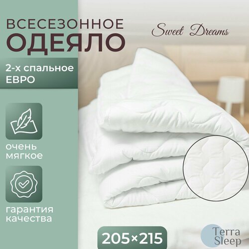 Одеяло Sweet Dreams, 2 спальное Евро 205х215 см, всесезонное, облегченное, гипоаллергенный наполнитель Ютфайбер, декоративная стежка большая волна 150 г/м2
