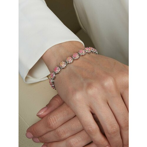 Браслет, опал, размер 18 см, розовый, серебристый