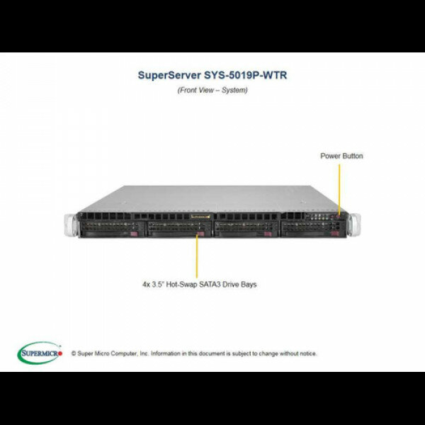 Сервер Supermicro SuperServer 5019P-WTR без процессора/без ОЗУ/без накопителей/количество отсеков 3.5" hot swap: 4/1 x 500 Вт/LAN 10 Гбит/c — фото 15