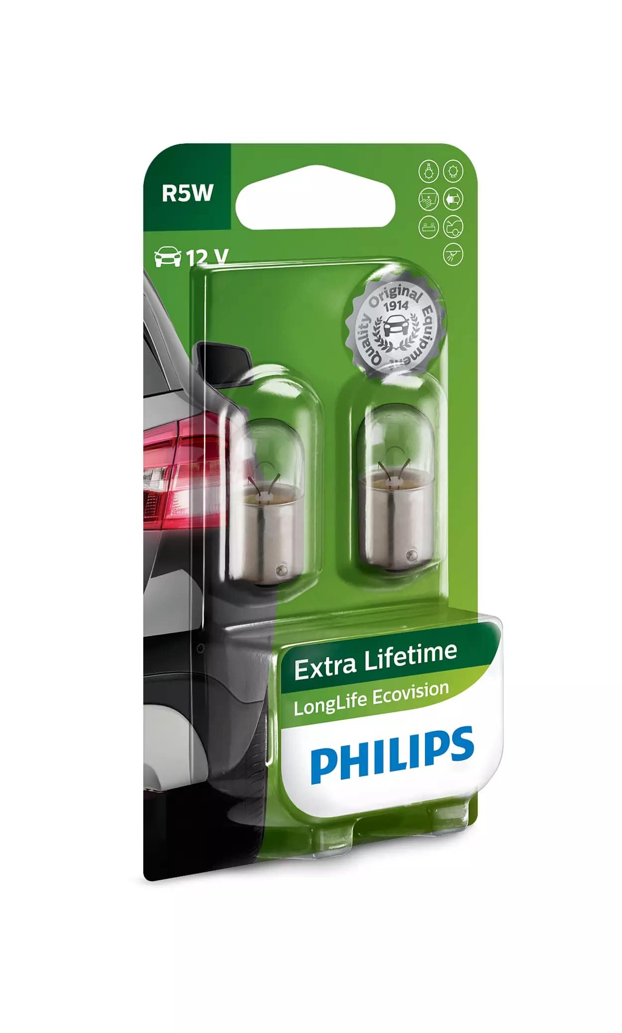 Лампа автомобильная накаливания Philips LongLife EcoVision 12821LLECOB2 R5W 5W BA15s 2 шт.