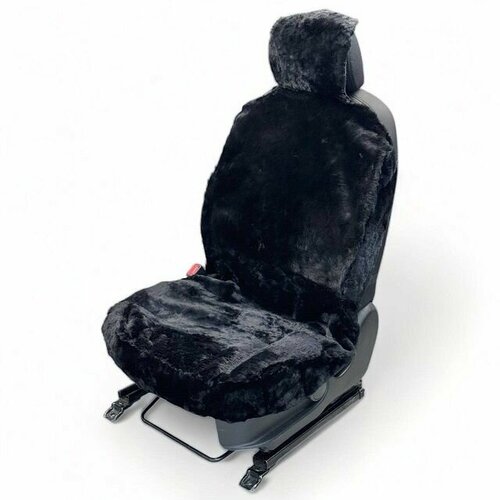 Накидка на переднее сиденье из натуральной высококачественной овчины без подклады, цвет чёрный с закрытыми боками и передом, размер XL