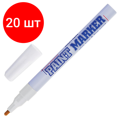 Комплект 20 шт, Маркер-краска лаковый (paint marker) MUNHWA Slim, 2 мм, белый, нитро-основа, алюминиевый корпус, SPM-05 маркер краска лаковый paint marker munhwa slim 2 мм белый нитро основа алюминиевый корпус spm 05 в комплекте 12шт