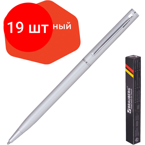 Комплект 19 шт, Ручка подарочная шариковая BRAUBERG Delicate Silver, корпус серебристый, узел 1 мм, линия письма 0.7 мм, синяя, 141401