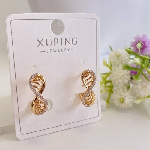 фото Серьги xuping jewelry, фианит, размер/диаметр 16 мм., золотой