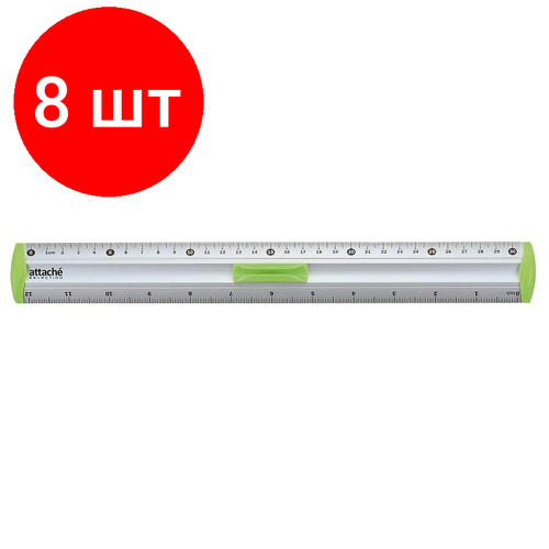 Комплект 8 штук, Линейка 30см Attache Selection aluminium с держателем зеленый линейка attache selection 30 см зеленый пластик