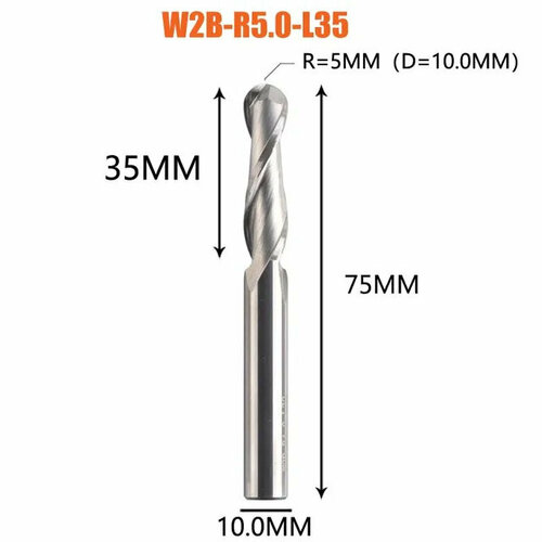 Dreanique спиральная твердосплавная сферическая фреза по дереву для чпу (R5.0 L35 d10) W2B-R5.0-L35 11354 dreanique up