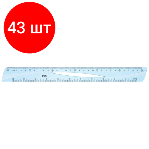 Комплект 43 штук, Линейка 30 см Deli EH11 голубая