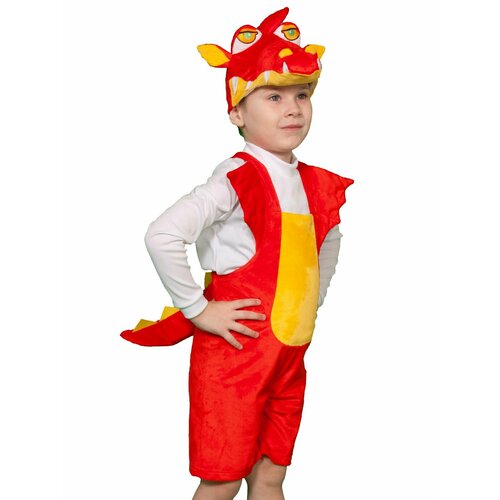 Карнавальный костюм Дракончик красный плюш, детский, рост 92-122