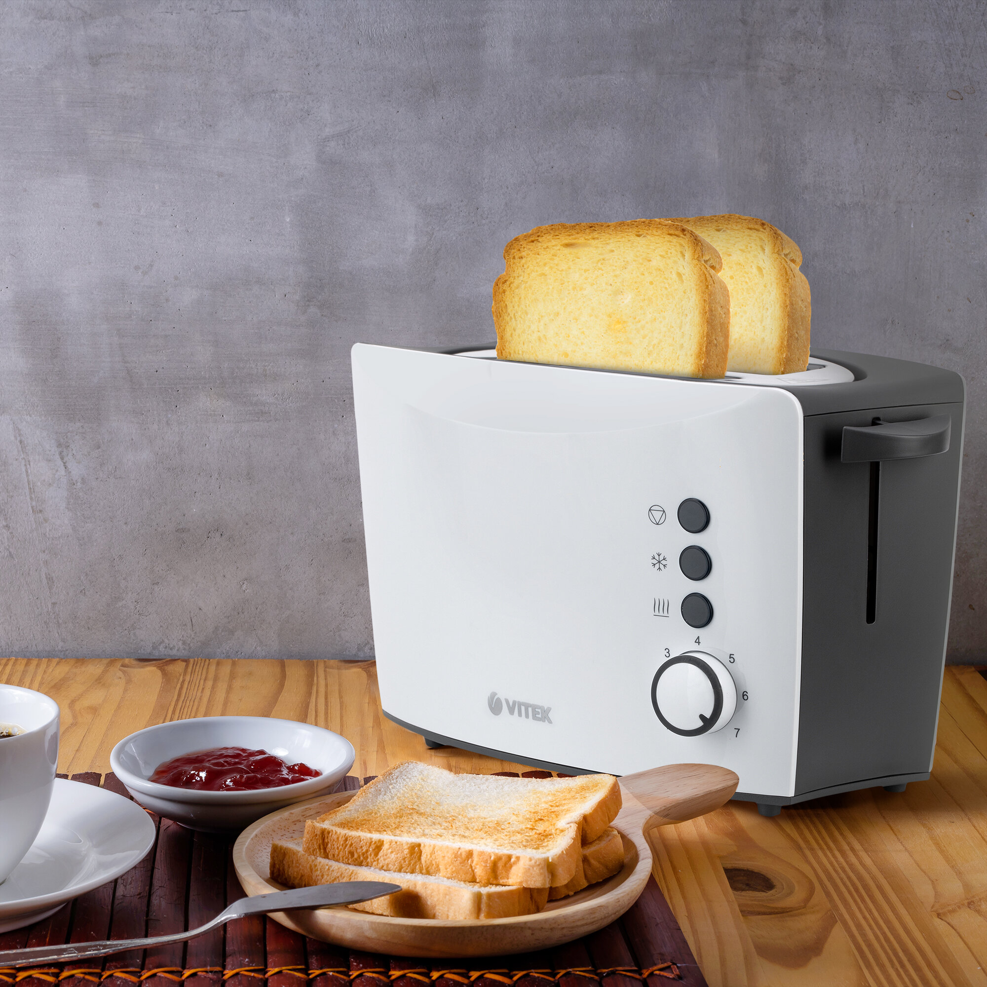 фото Тостер 800ВТ 2 тоста функц разморозки КН отмена пластик VITEK
