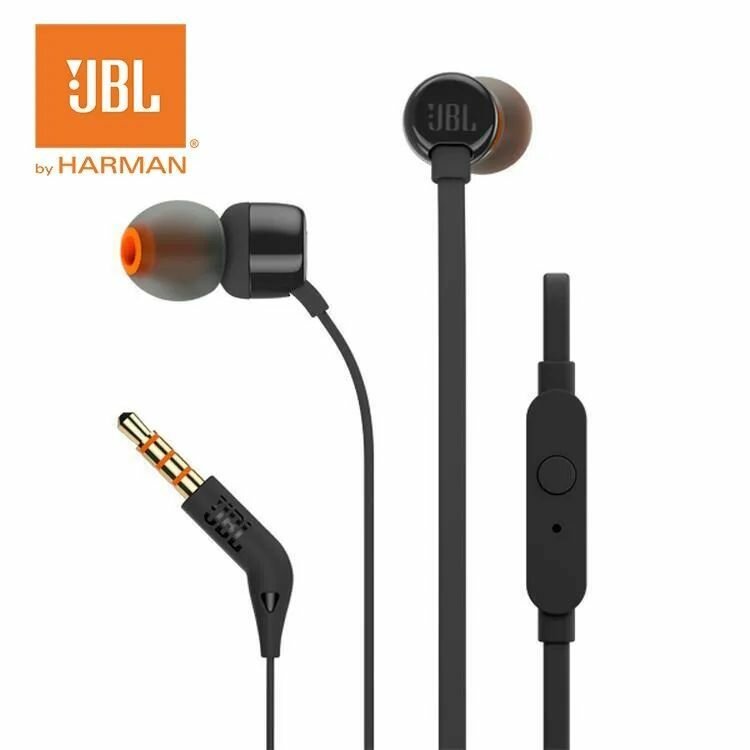 Наушники внутриканальные JBL T110 с микрофоном, 3.5 мм, черный (JBLT110BLK)