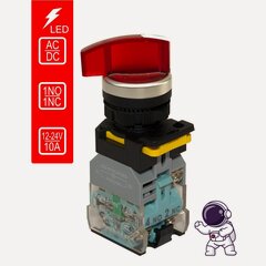 Изображение товара Переключатель поворотный с фиксацией красный LA38 (1NO 1NC) 12В - 24В AC/DC