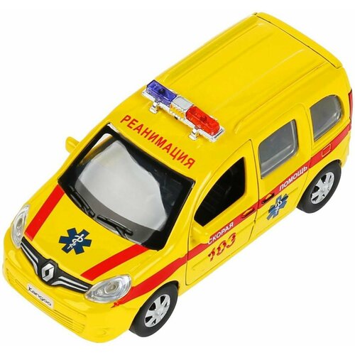 Машина металлическая Renault Kangoo Реанимация инерционная, 12 см, открываются двери и багажник, игрушечный транспорт, масштабная коллекционная модель, детская игрушка, цвет желтый