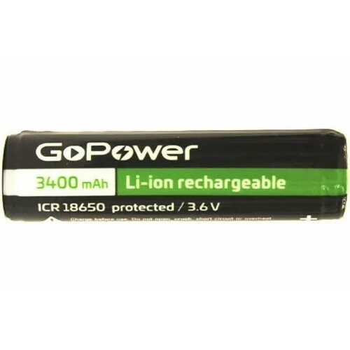 GoPower Аккумулятор Li-ion 18650 (Pan. NCR18650B) BL1 3.6V 3400mAh с защитой высокий контакт 00-00015350