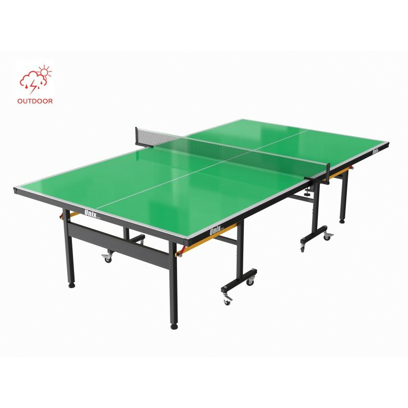 Всепогодный теннисный стол UNIX line 6 мм outdoor green полупрофессиональный, складной, 274 х 152.5 х 76 см, антибликовое покрытие