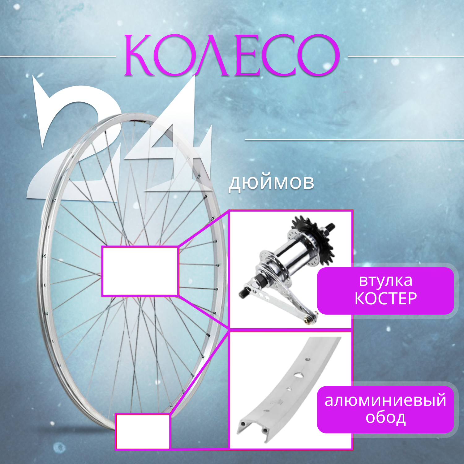 Колесо 24" алюминиевый обод втулка Coster