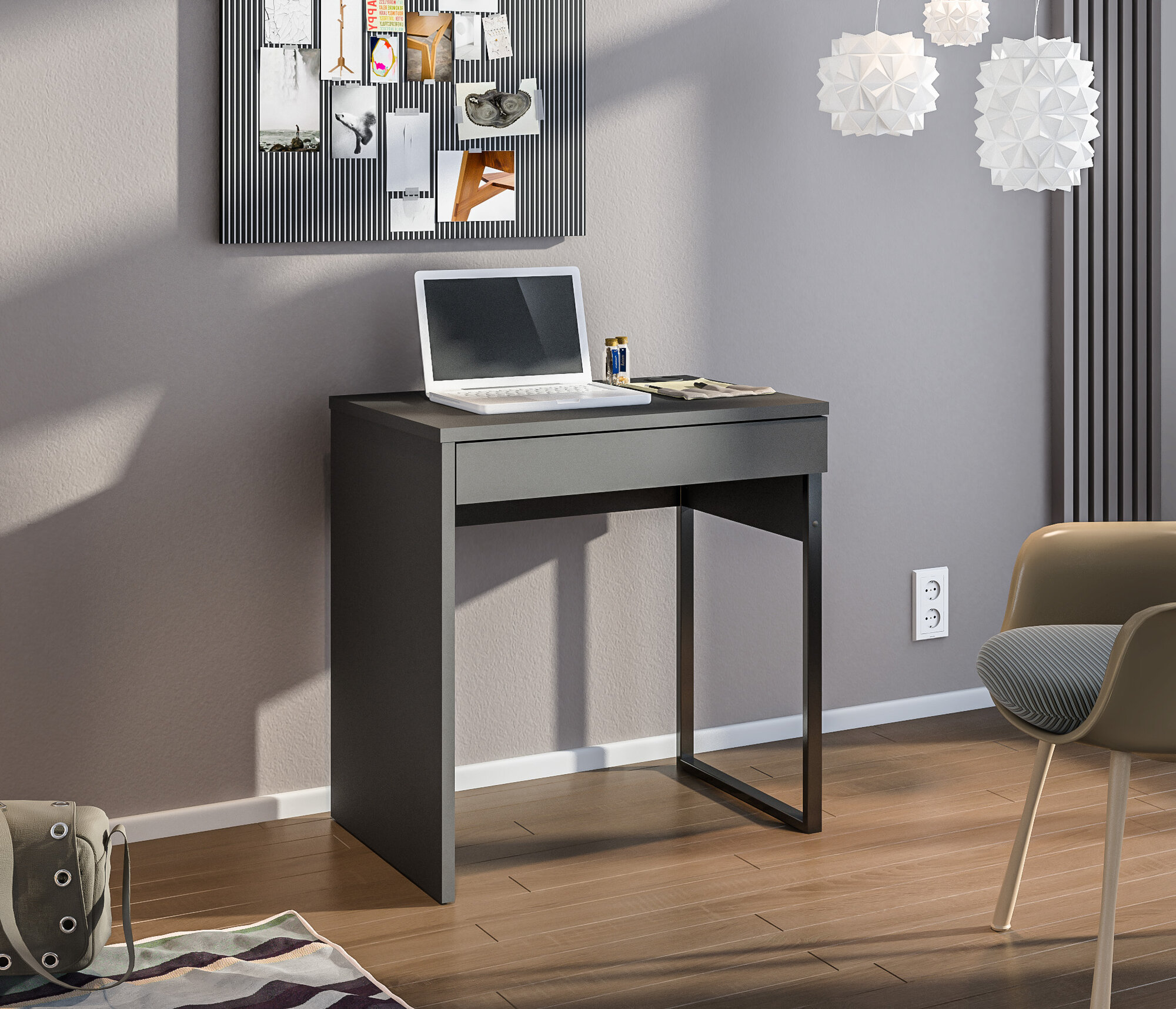 фото Стол письменный компьютерный рабочий столплит Мика СБ-3308 с ящиком, Диамант серый, 73х75х50 см