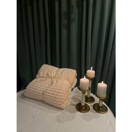 Плед персиковый плюшевый в кубик евро 200х220 см