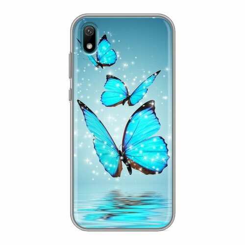 Дизайнерский силиконовый с усиленными углами чехол для Хуавей Y5 2019 / Huawei Y5 2019 Бабочки голубые