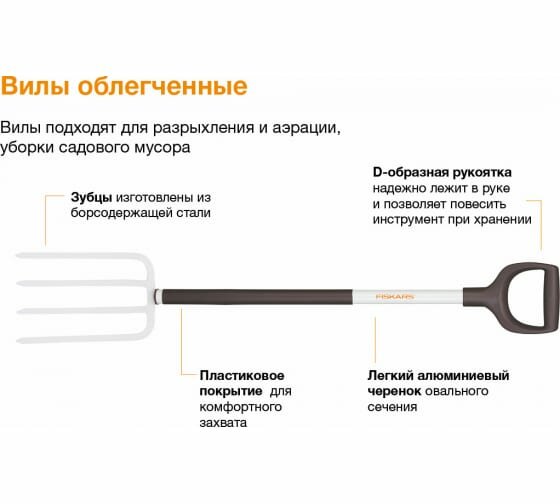 Вилы Fiskars Light 1070715/1019603 алюминий 113см 4 зубца