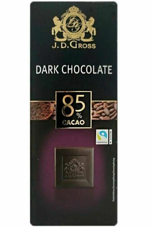Темный шоколад, содержание какао 85%, J. D. Gross Dark Chocolate, 125гр. Германия