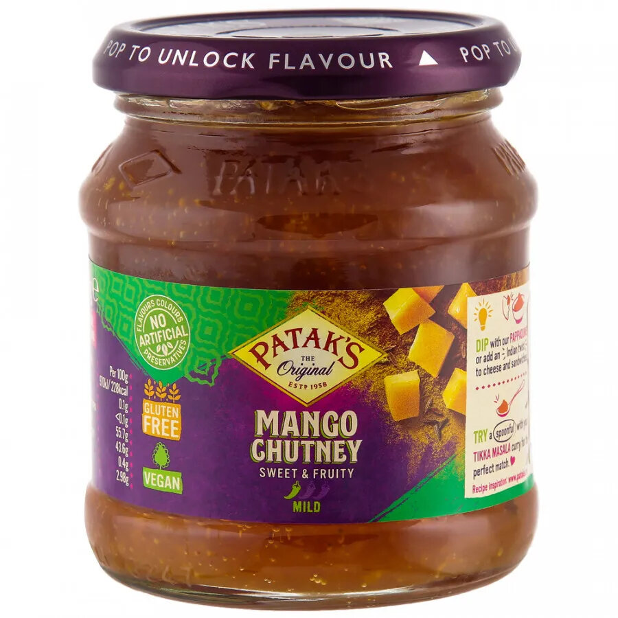 MANGO CHUTNEY sweet & fruity, MILD, Patak's (манго чатни, неострый, Патакс), 340 г.