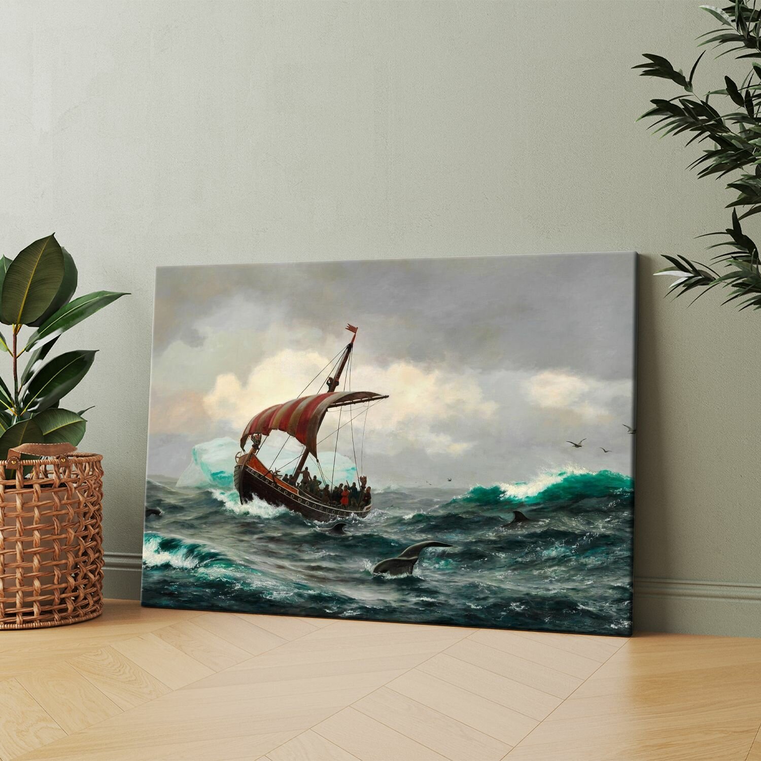Картина на холсте (Картина лодки в бурном море) 30x40 см. Интерьерная, на стену.