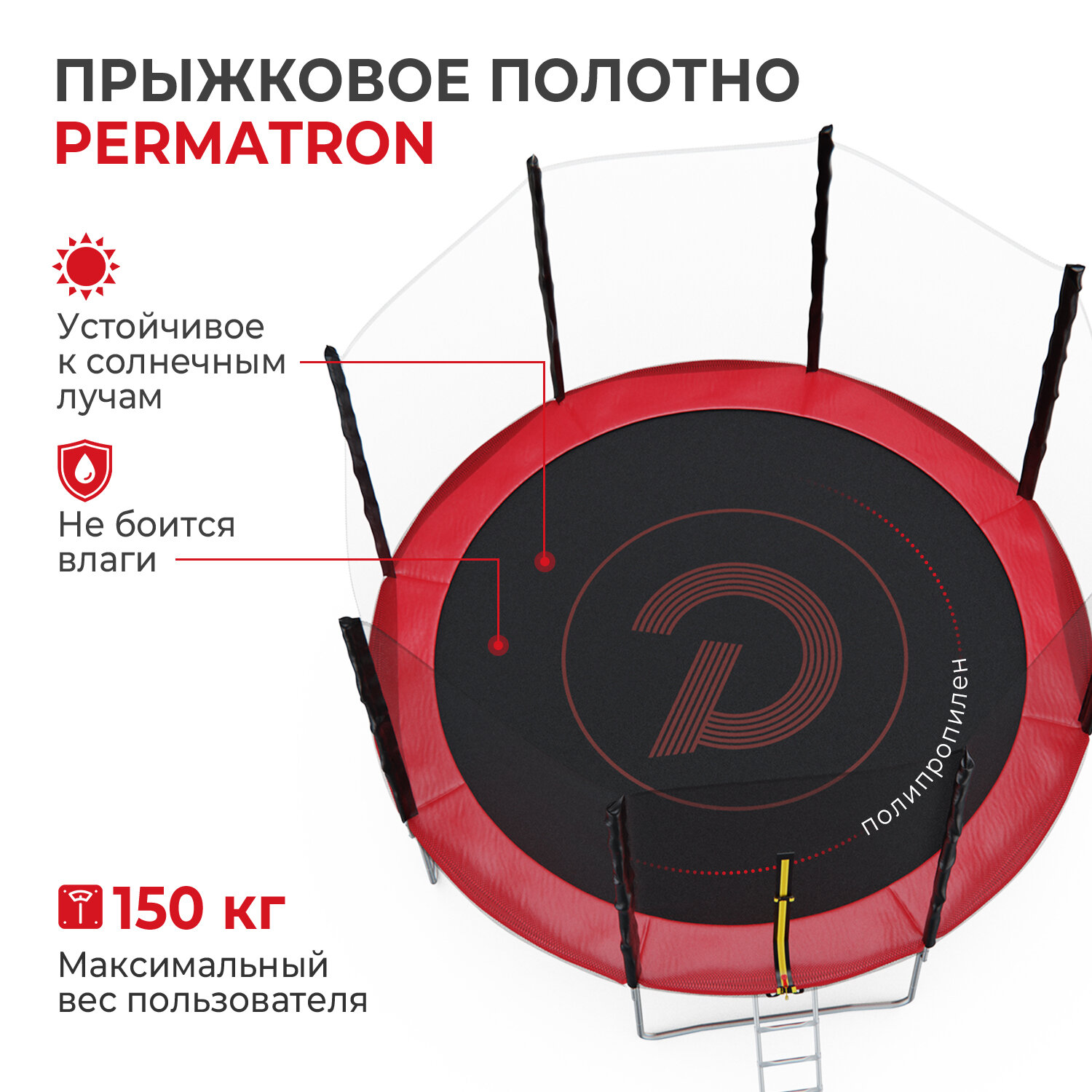 Детский каркасный батут DFC Pelpo 12 футов с лестницей и защитной сеткой, красный, 366 см, нагрузка 150 кг