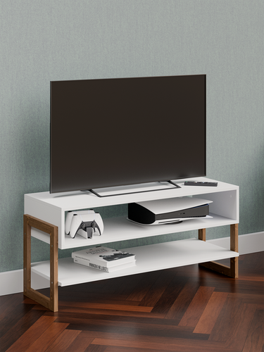 Изображение товара Тумба под ТВ Libery Wood "лундвар", 104х38х47см, 1 ящик, белая/темно-коричневая