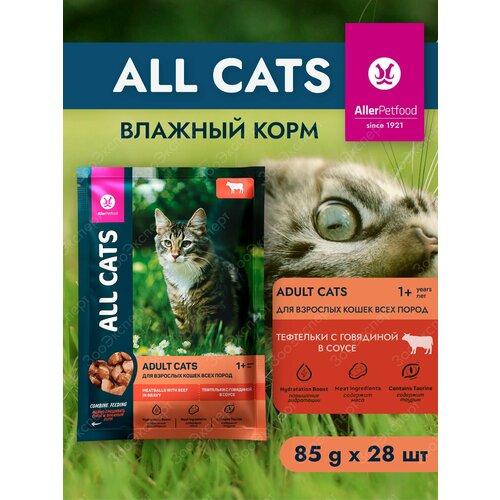 All cats корм влажный для кошек тефтельки с говядиной в соусе (пауч) 85 г * 28шт.