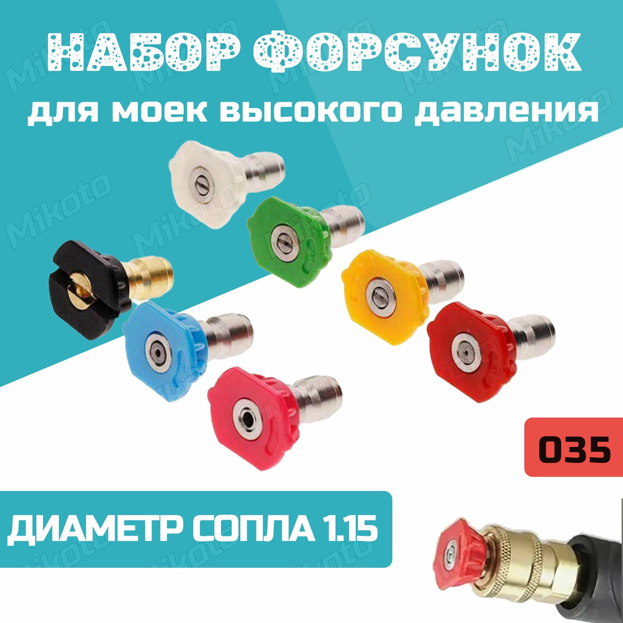 фото Набор форсунок для моек высокого давления 035 1/4 быстросъемные 7 шт.