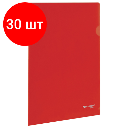 Комплект 30 шт, Папка-уголок жесткая, непрозрачная BRAUBERG, красная, 0.15 мм, 224879 папка уголок жесткая непрозрачная brauberg красная 0 15 мм 224879