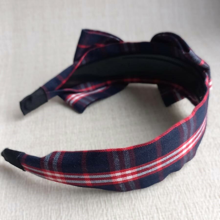 Ободок в клетку с бантом фиолетовый — фото 1