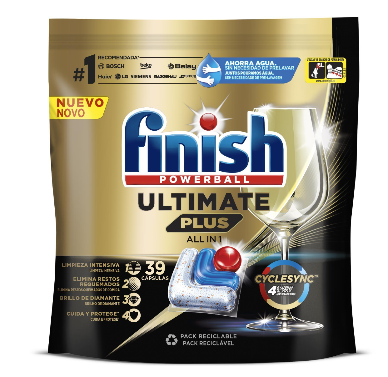 фото Капсулы FINISH Powerball Ultimate Plus All in one 39 штук для посудомоечной машины - бесфосфатное моющее средство Финиш Ультимейт Плюс все в одном для мытья посуды в ПММ, Польша